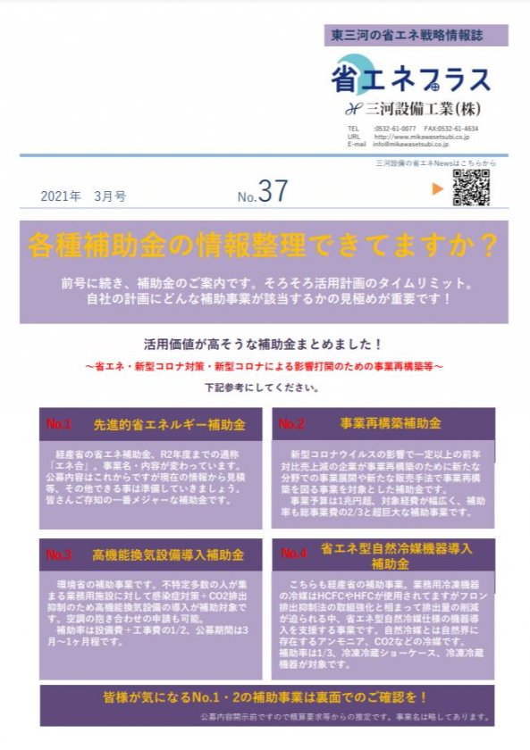 No.37  どう変わる？省エネ補助金、どう使う？事業再構築補助金！